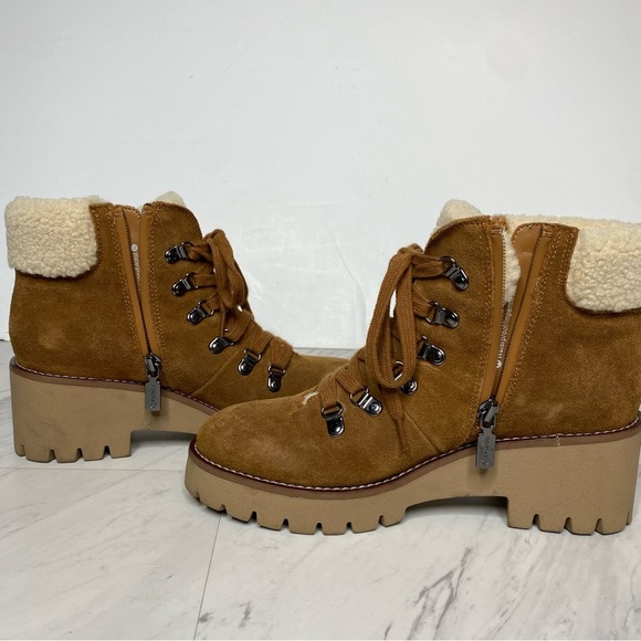 Blondo Devin Waterproof Lace Up Suede Camel Bootie 7M - Picture 6 of 15